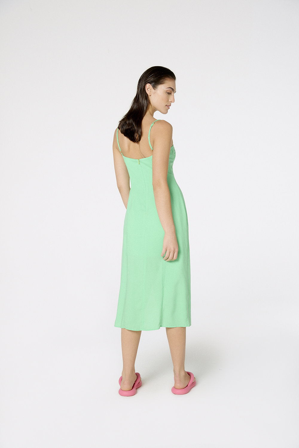 Model Back: Blueman Midi Dresses Vestido Fenda Liso Color
