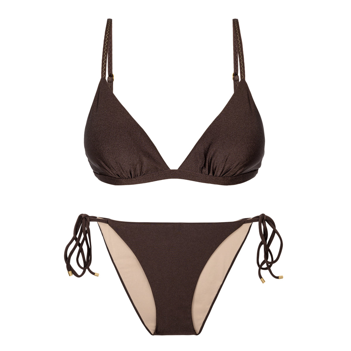 Product Front: Rio De Sol Two Piece Swimwear Set Shimmer-Coffee Tri-Fixo Ibiza-Comfy