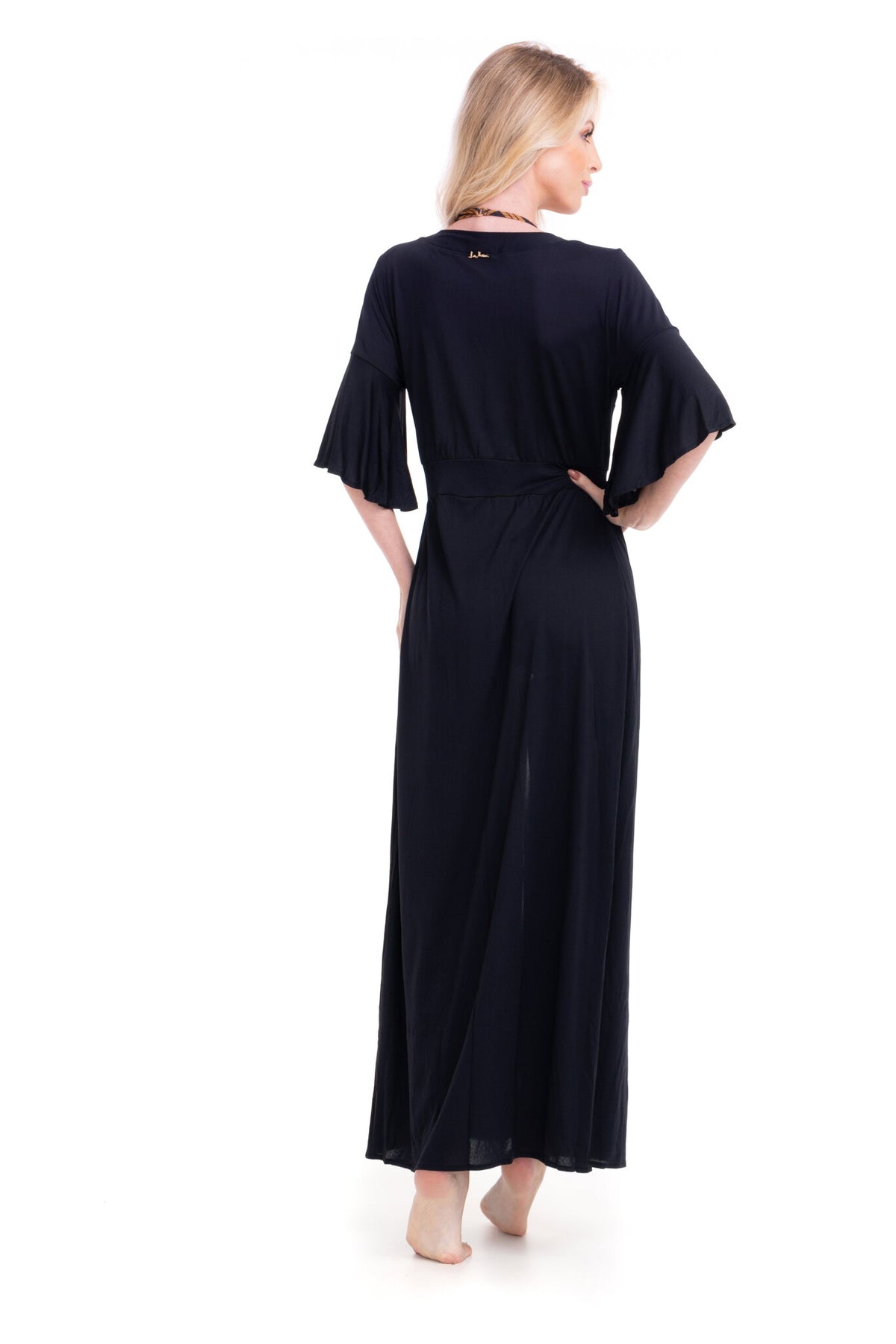 Model Back: Lua Morena Kaftans And Kimonos Kimono Longo Crepe Liso Preto