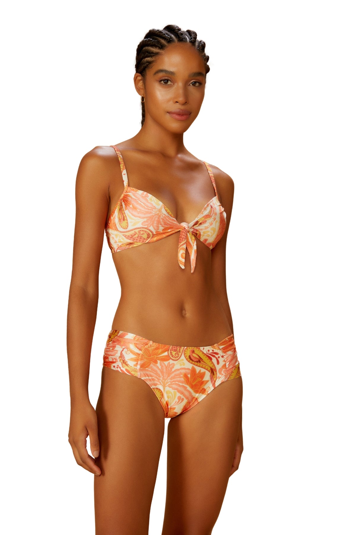Model Front: Blueman Two Piece Swimwear Set Florest-Salmao Bardot Max-Prado