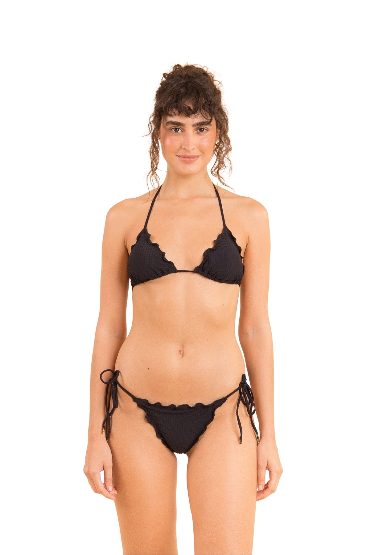 Model Front: Rio De Sol Bikini Bottoms Bottom Dots-Black Frufru