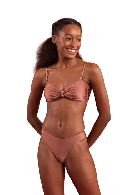Model Front: Rio De Sol Bikini Bottoms Bottom Shimmer-Copper Nice-Fio