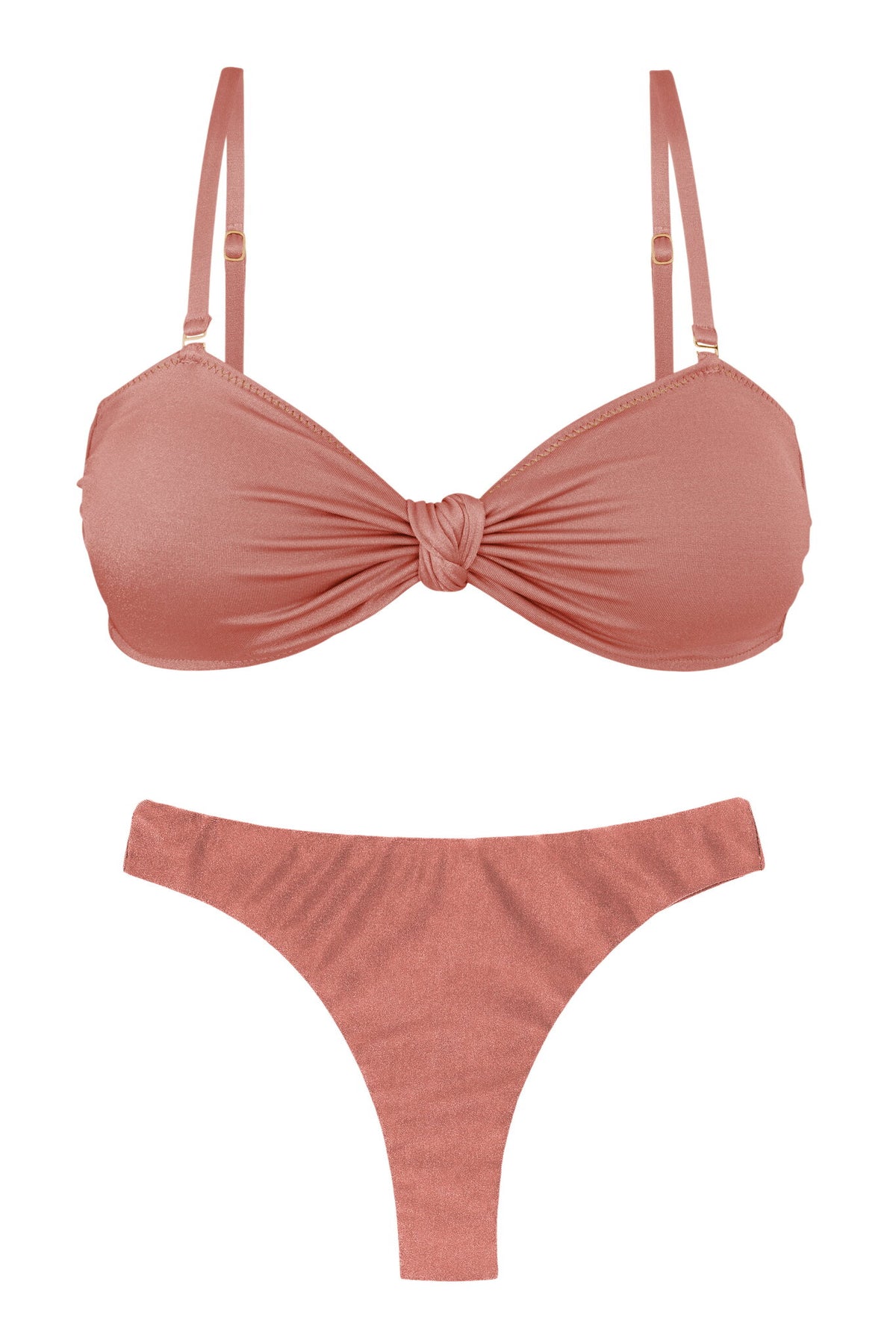 Product Front: Rio De Sol Two Piece Swimwear Set Shimmer-Copper Bandeau-Joy Nice-Fio