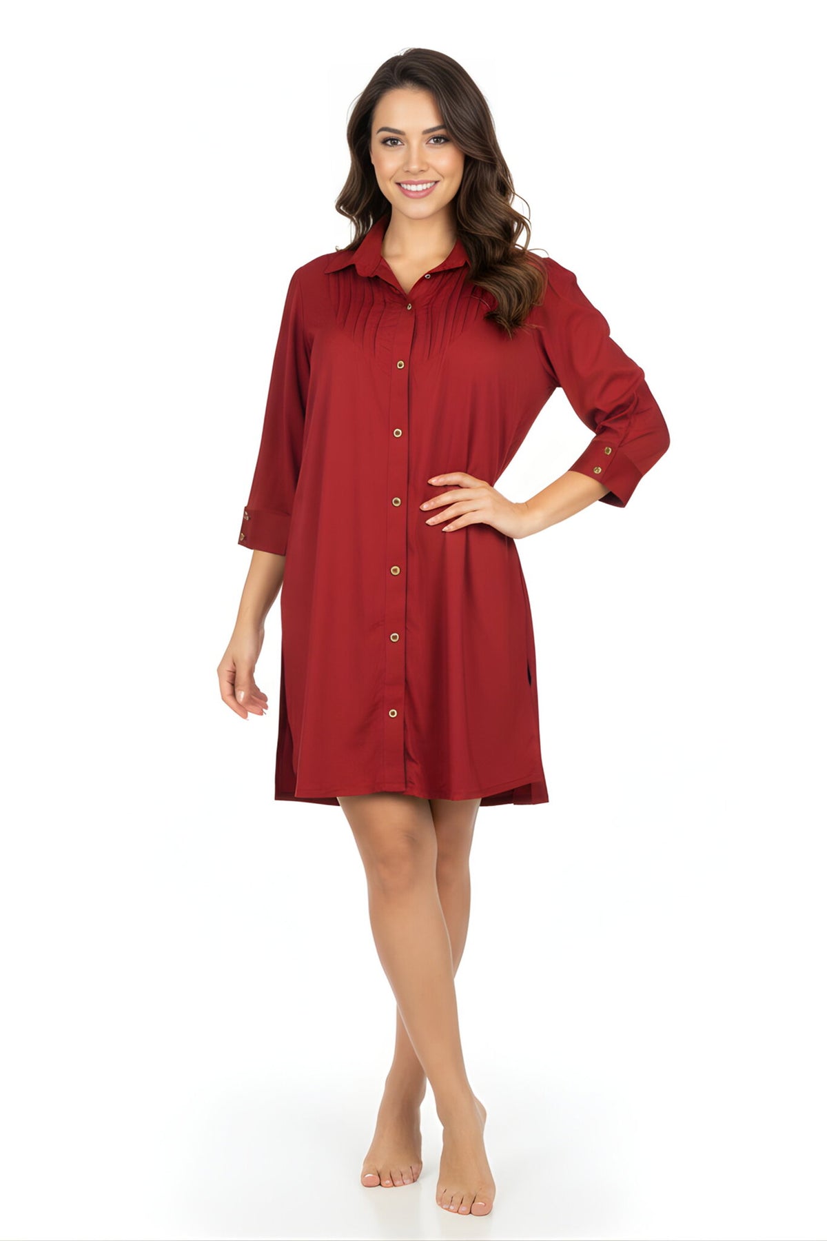 Model Front: Lua Morena Shirtdress Urucum Chemise Manga