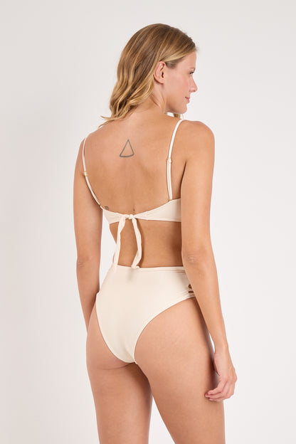 Model Back: Rio De Sol Two Piece Swimwear Set Malibu-Natural Bandeau-Iris High-Waist-Spin-Iris