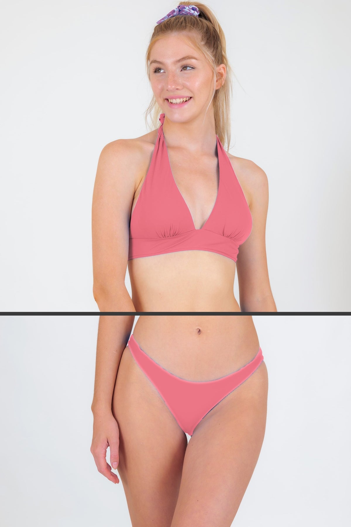 Model Front: Rio De Sol Two Piece Swimwear Set Confetti Halter-Cos Essential-Comfy