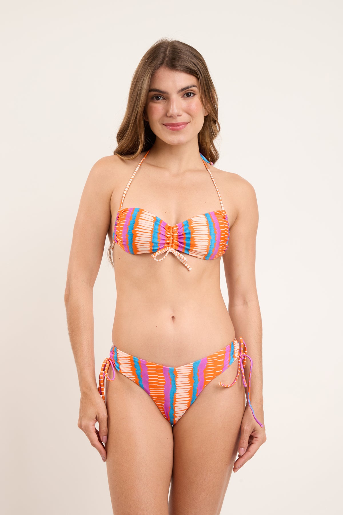 Model Front: Rio De Sol Two Piece Swimwear Set Stripes Corine Lola
