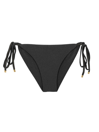 Product Front: Rio De Sol Bikini Bottoms Bottom Shimmer-Black Cheeky-Tie-Gold
