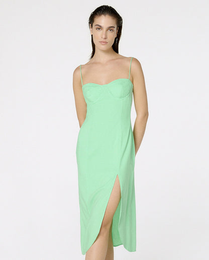Gallery: Blueman Midi Dresses Vestido Fenda Liso Color