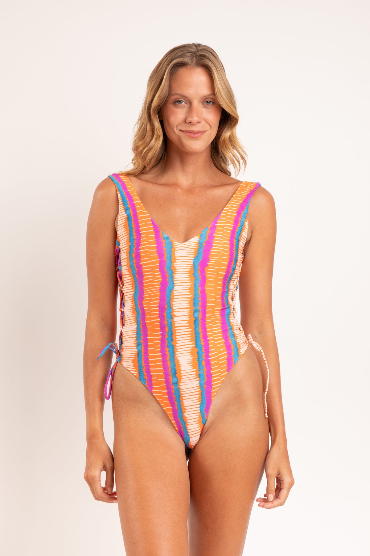 Model Front: Rio De Sol One Piece Swimsuits Stripes Zoe
