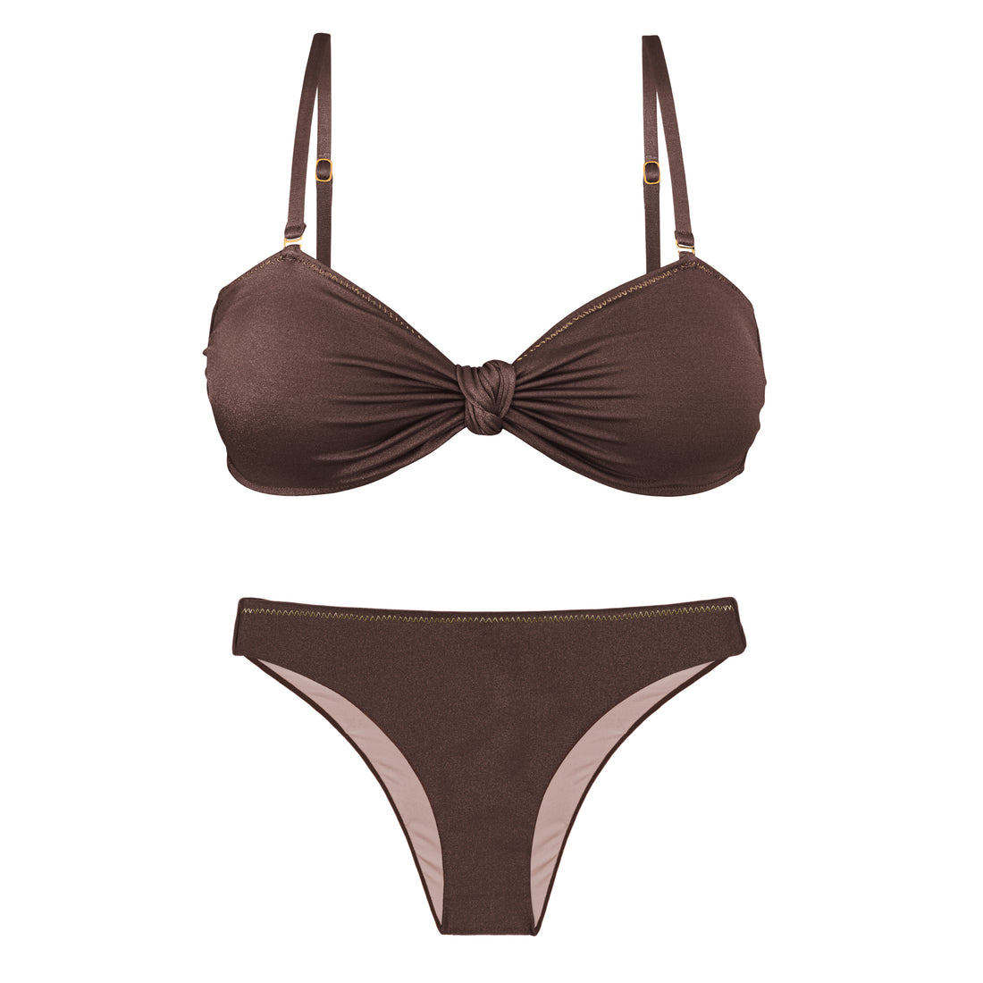 Product Front: Rio De Sol Two Piece Swimwear Set Shimmer-Coffee Bandeau-Joy Essential