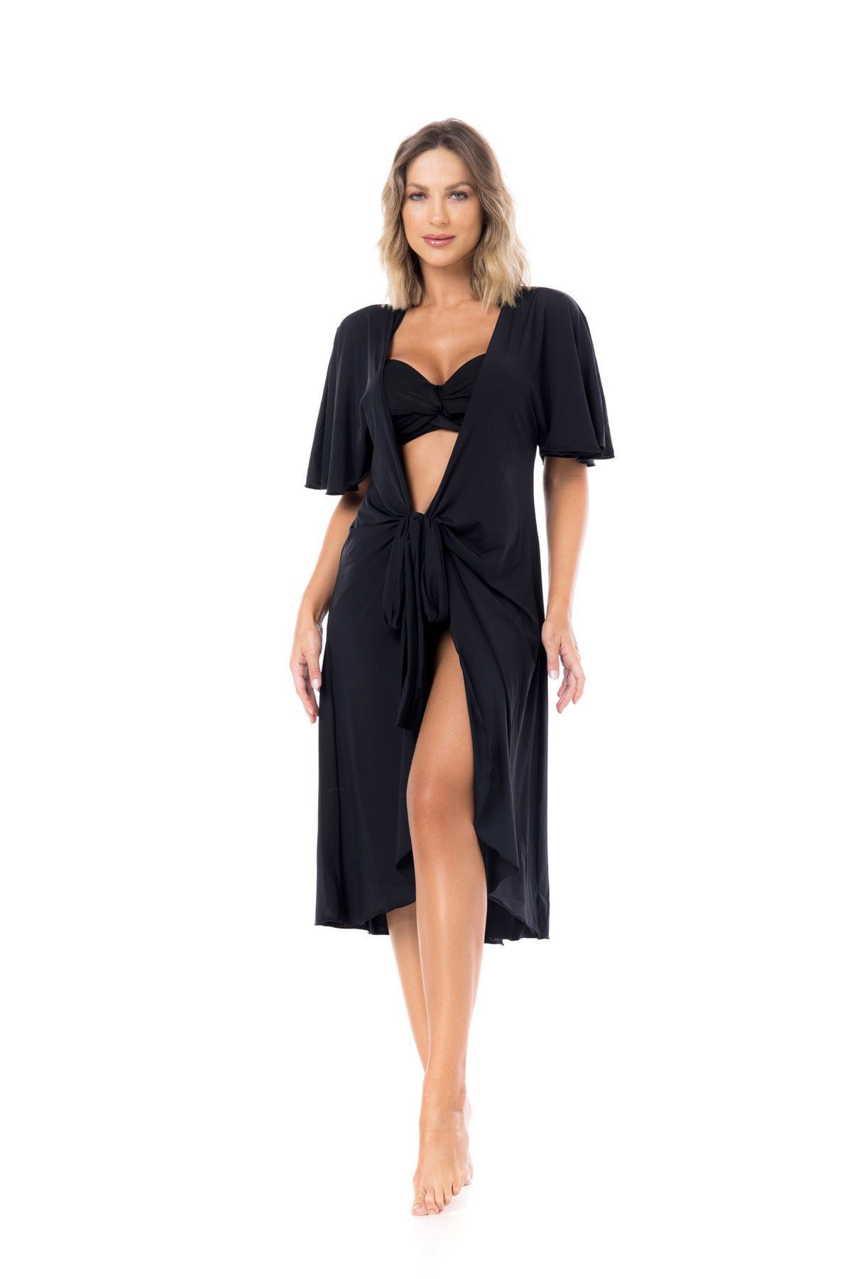 Model Front: La Playa Midi Dresses Vestido Crepe Preto