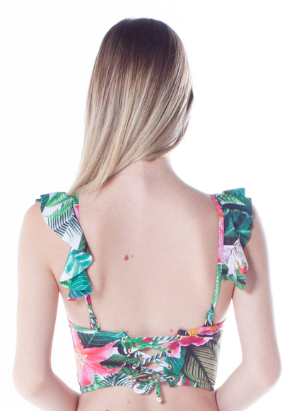 Model Back: La Playa Bikini Tops Top Babado Cropped Ikebana Branca