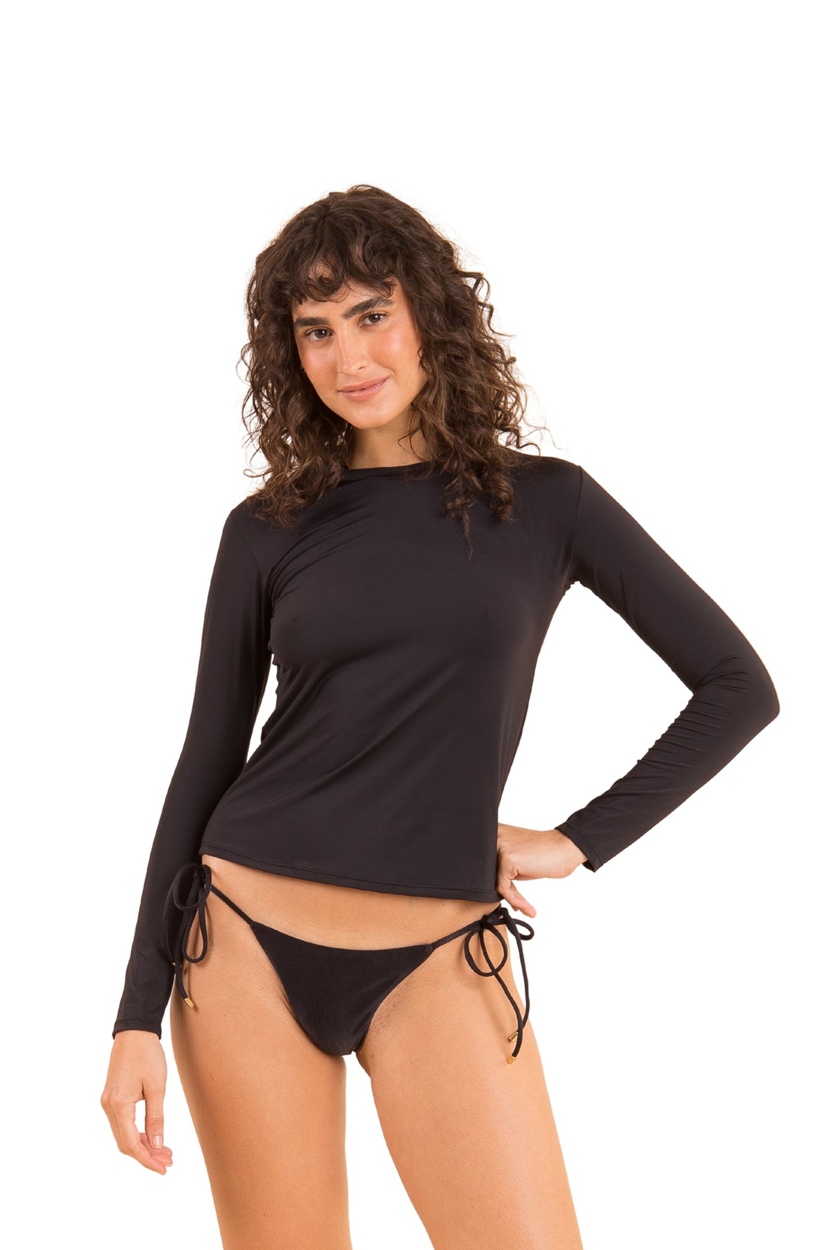 Model Front: Rio De Sol Bikini Tops Nero Rash-Guard
