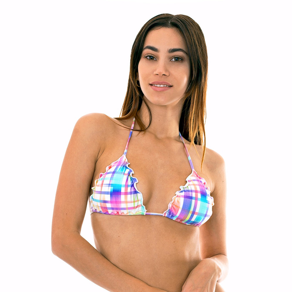 Model Front: Rio De Sol Bikini Tops Soutien Plaid Frufru
