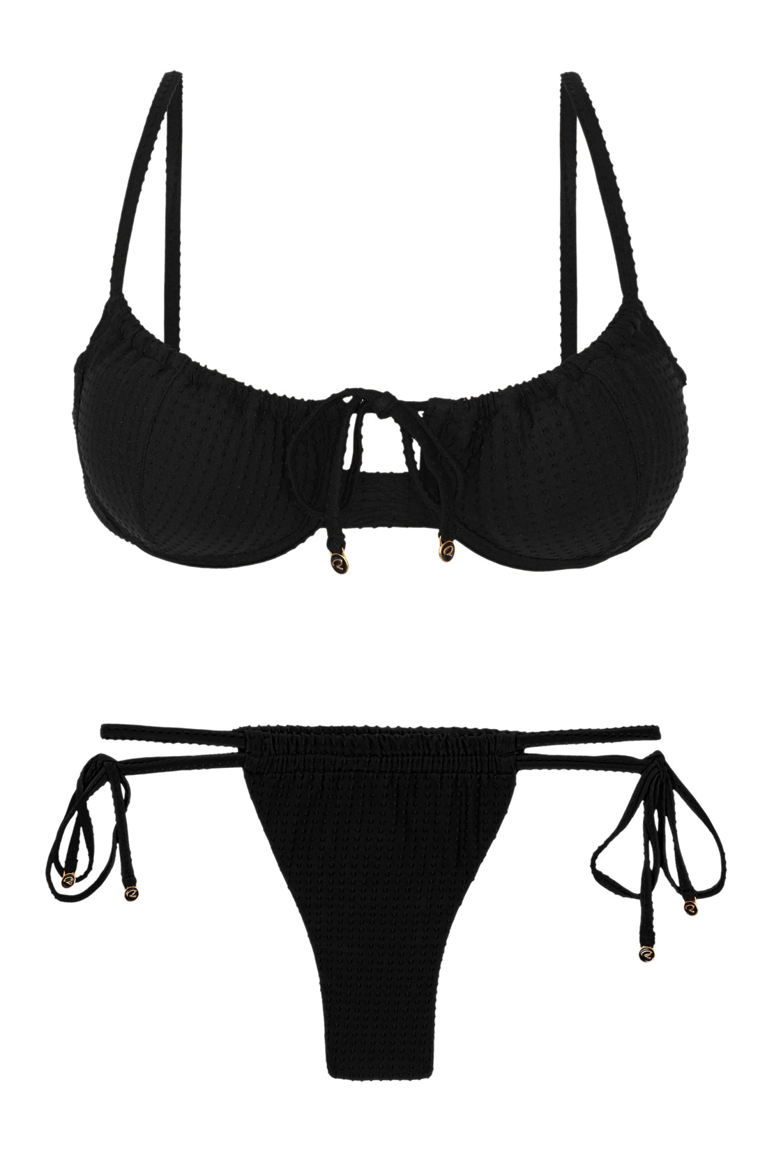 Product Front: Rio De Sol Two Piece Swimwear Set Dots-Black Balconet-Tie Pipa