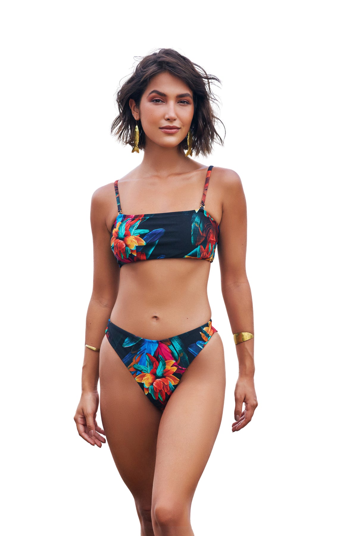 Model Front: Lua Morena Bikini Bottoms Bottom Bandeau Brinco Preto