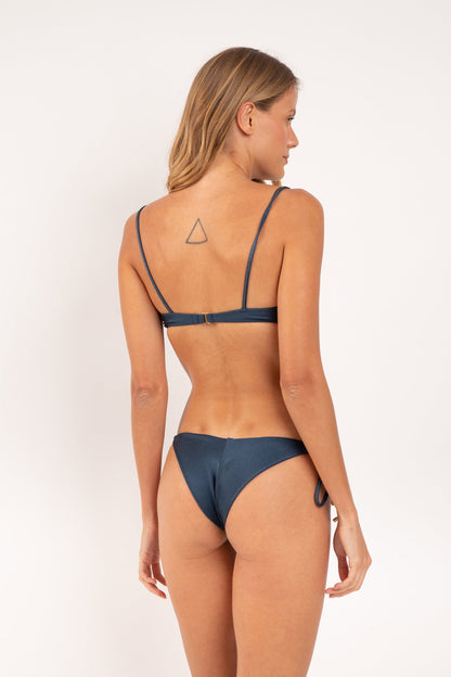 Model Back: Rio De Sol Bikini Bottoms Bottom Shimmer-Shark Cheeky-Tie-Gold