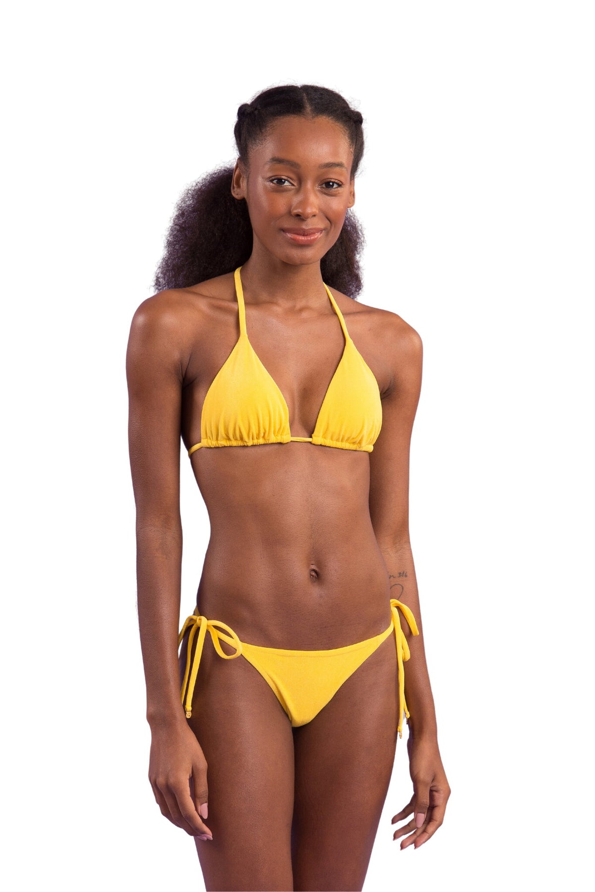 Model Front: Rio De Sol Bikini Bottoms Bottom Malibu-Yellow Cheeky-Tie