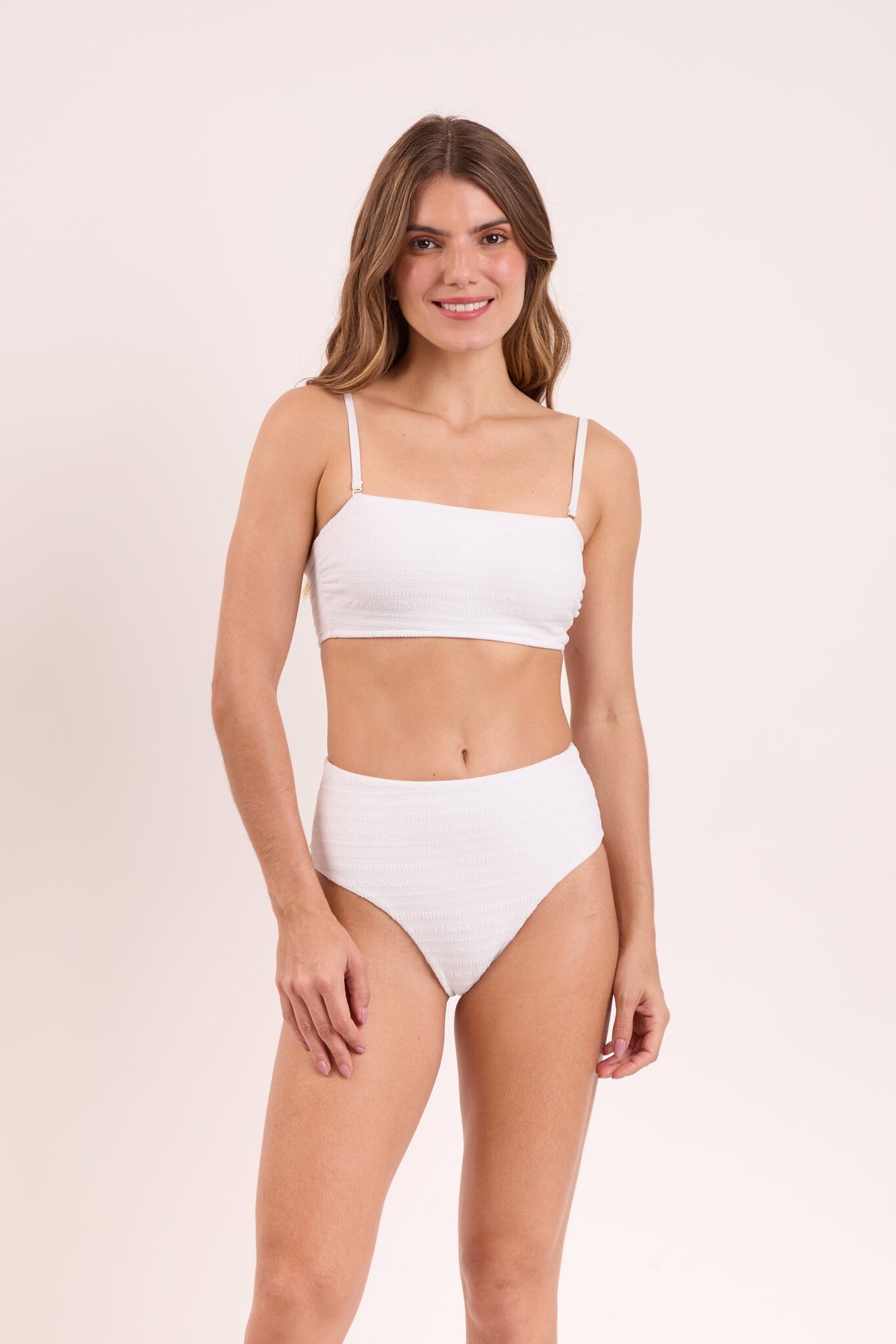 Image 06: Rio De Sol Two Piece Swimwear Set Memphis-White Bandeau-Reto Hotpants