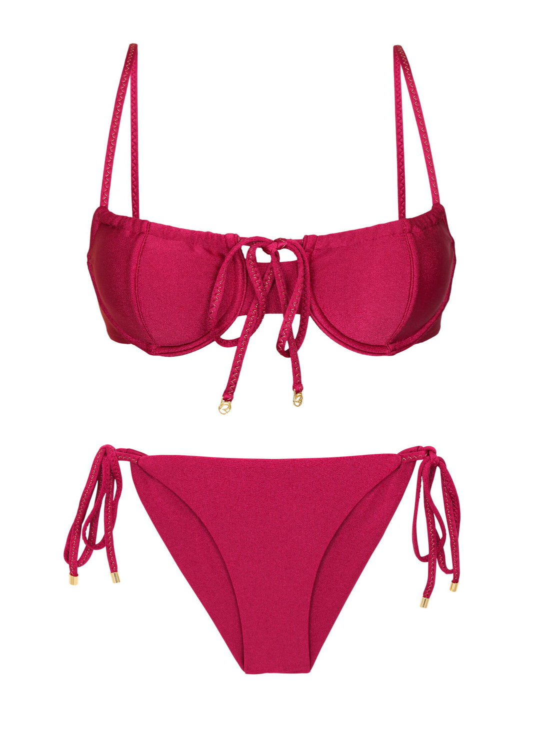 Product Front: Rio De Sol Two Piece Swimwear Set Shimmer-Desejo Balconet-Tie Cheeky-Tie-Gold