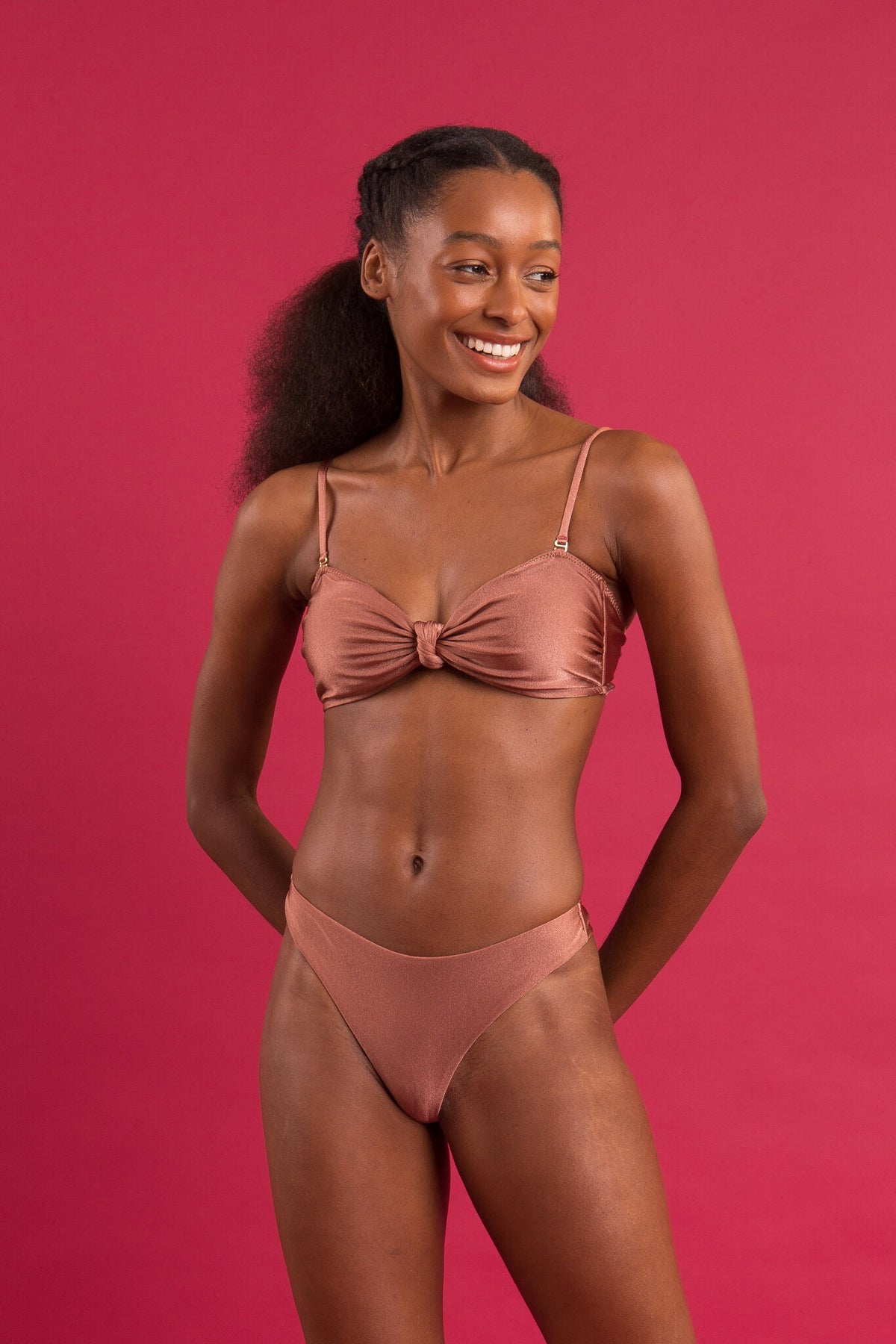 Image 08: Rio De Sol Two Piece Swimwear Set Shimmer-Copper Bandeau-Joy Nice-Fio